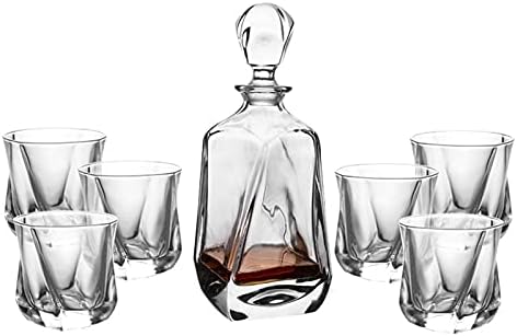 Garrafa de vinho casual 800ml Whisky Decanter Glass 7-PC Set Wine com 6 copos Liquor Scotch Vodka Rum BAR ACESSÓRIOS 10.5x20.4cm