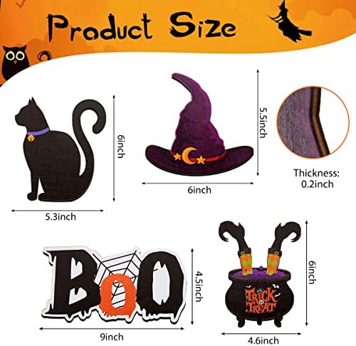 4 peças Halloween Triered Decor de bandeja Chapéu de bruxa gato pendurado truque de vantagem de bruxa ou tratar a decoração de placas de madeira para casa de fazenda de cozinha de cozinha halloween decoração de festa