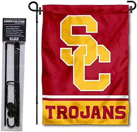 Bandeira do jardim da USC Trojans e um conjunto de suporte de bandeira dos EUA