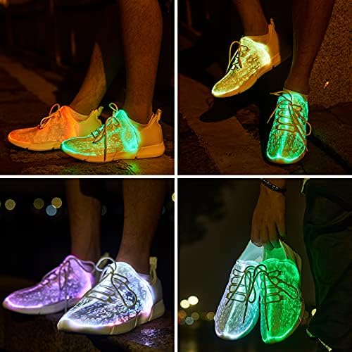 Sapatos de fibra óptica Yiqizq iluminam tênis para homens lideraram treinadores luminosos piscando para festivais, Halloween com carregamento USB, branco
