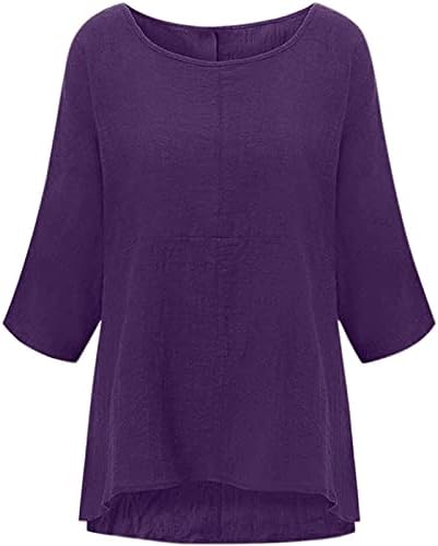 Camiseta de linho de algodão feminina 2023 moda 3/4 mangas soltas casuais de tamanho O-gola O-gola blusas de camiseta