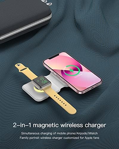 Estação de carregamento sem fio Heylinsi, almofada de carregamento sem fio magnética portátil para iPhone 14/13/12 Pro Max/X/Xs, carregador de viagem sem fio 2 em 1 para airPods 3/2/pro Apple Watch
