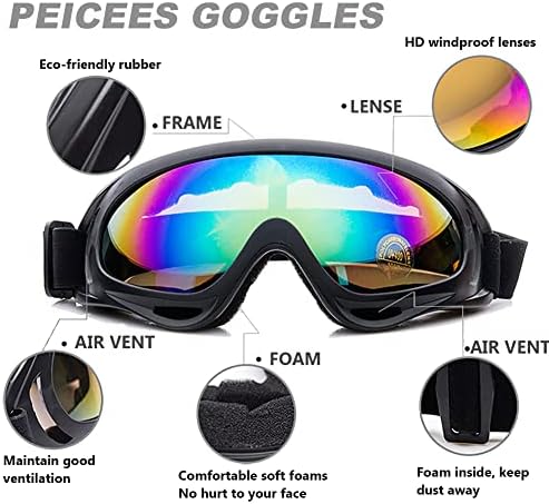 Conjunto de motocicletas de 13pcs, 5 óculos de esqui de bicicleta suja óculos de proteção UV Proteção à prova de vento
