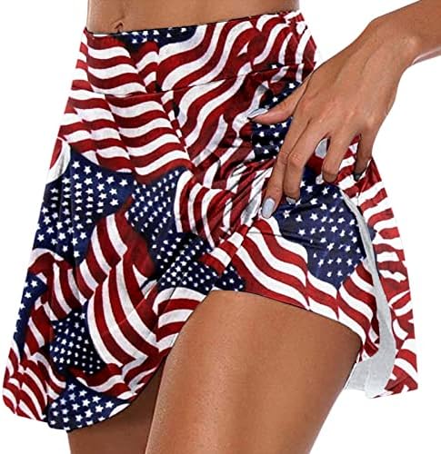 4 de julho Saias de tênis com shorts para mulheres com cintura alta Skorts Flowy Golf Skorts 2 em 1 Treino de bandeira americana