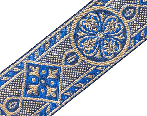 Blue & Gold Jacquard Trim Vestment Medieval Style for Chasuble 2 3/8 de largura, 3 jardas