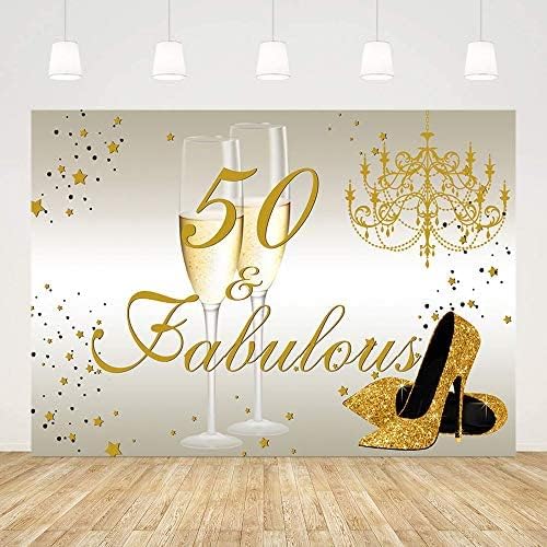 Mehofond feliz festa de 50º aniversário para mulheres decoração de salto alto de ouro e champanhe fabuloso 50º aniversário fotografia background studio props banner vinyl 8x6ft