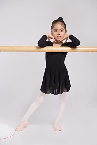 Dancina Girls Skirted Letard Ballet Dance Dress de manga longa de algodão dianteira