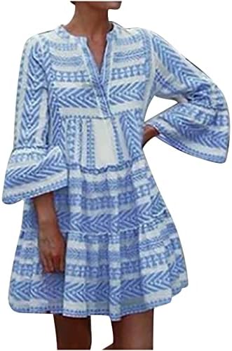 Vestidos de verão lmdudan para mulheres estampas florais 3/4 de manga vestido de camisa de moda de moda v vestido de bainha ruffle