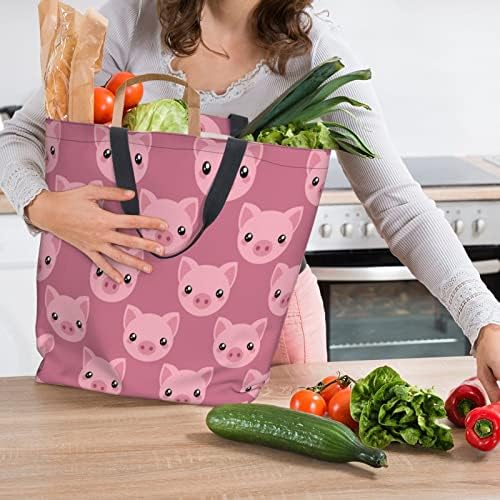 Cartoon Pig Pig Pig Pig Reutiliza sacos de supermercado - bolsa para mulheres para mulheres bolsas de ombro casuais Bolsa de