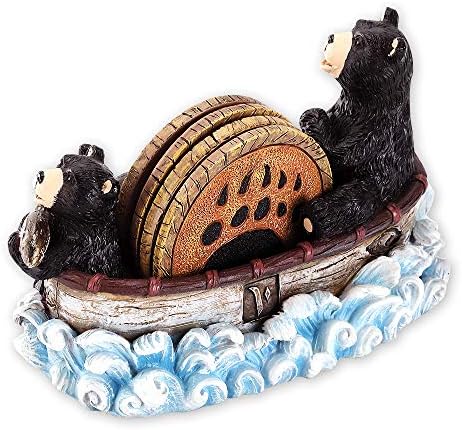 Vudeco Cute Black Bear Canoa Coasters Definir acessórios de decoração de cabine de barra