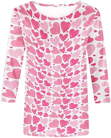 Camisas do Dia dos Namorados femininos adoram impressão de coração 3/4 de manga camiseta blusa na moda túnica de túnica
