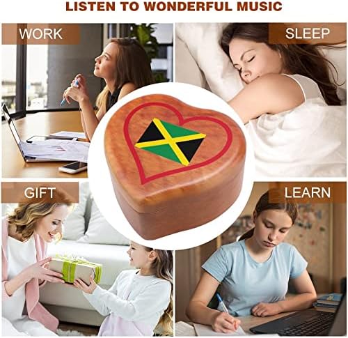 I Love Jamaica Red Heart Wood Music Box vintage Wind Up Musical Boxes Gift for Christmas Aniversário
