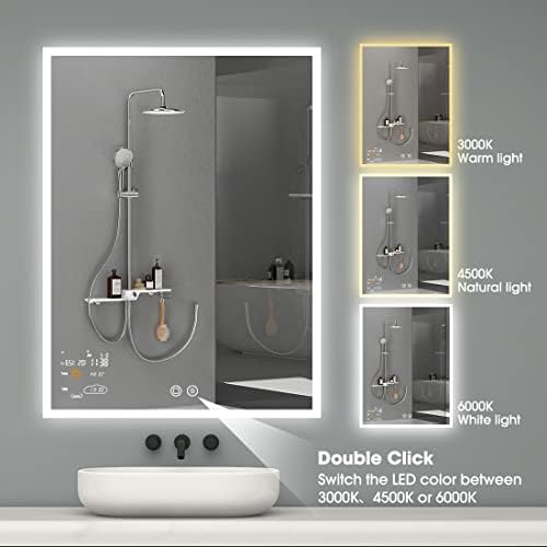 EVOKOR 24 x 32 polegadas LED Espelho de banheiro inteligente com luzes, espelho de vaidade iluminado anti nevo