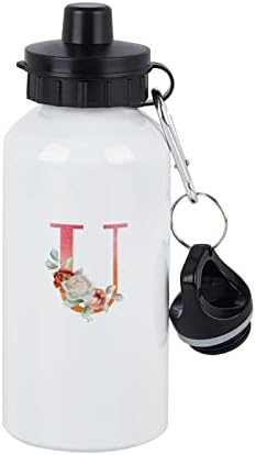 Yelolyio Letters Inicial Decort Sports Water Bottle Pink Letter Initial q Com flores jarro de água, perfeito para academia, caminhada,