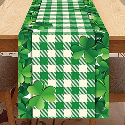 Green Shamrocks Irish Green e White Buffalo Plaid St Patricks Day Holiday Table Runner Runner Runner 13x72 polegadas