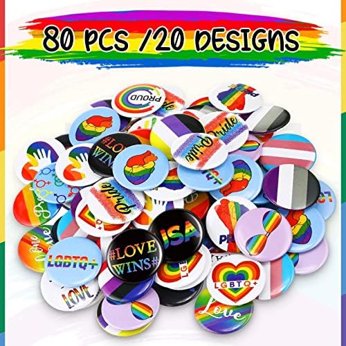 Henoyso 80 peças LGBTQ pronome Button Pin Gay Pride Pins Lesbian Pin LGBTQ pino de arco -íris para paradas do orgulho Mês do Pride
