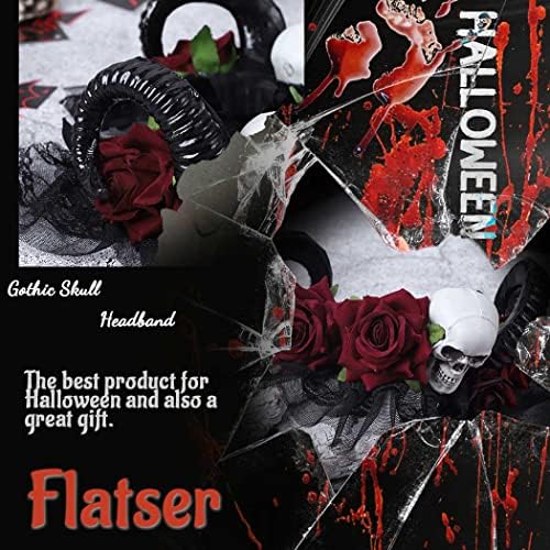 Flatser Gothic Skull Band Horns Black Diabo Bandeira Rosa Flores de cabelo Halloween Halloween Cosaly Party Hair Acessórios para