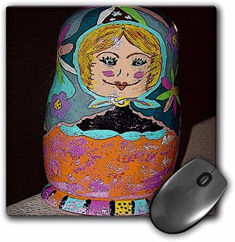 3drose LLC 8 x 8 x 0,25 polegadas mouse pad, uma boneca russa de empilhamento pintada como uma mulher em hortelã, laranja