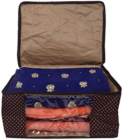 Kuber Industries Polca Dots 3 Peças Cotton 3 Camadas Tampa de Saree Quilted, Peach, Amarelo e Brown-CTKTC21354