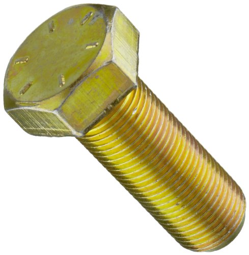 Bolt hexadecimal de aço, grau 8, acabamento banhado ao cromato amarelo de zinco, unidade hexadecimal externa, atende ASME B18.2.1, 3-3/4 de comprimento, totalmente rosqueado, 7/16 -14 threads, feitos em nós em nós