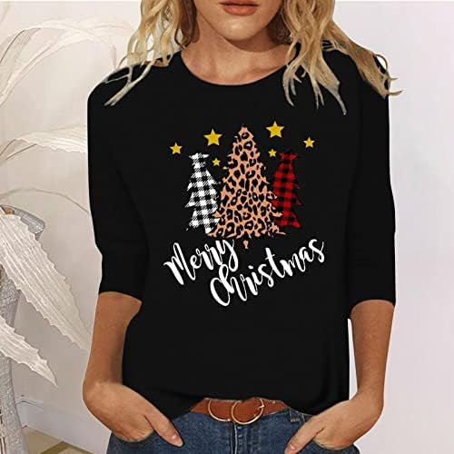 Fomens Natal Casual Christmas Tree Printing Crew pescoço 3/4 de manga Tops camiseta Blusa das mulheres de mangas compridas Tee