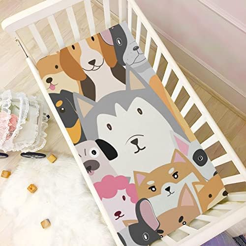 Alaza Dog Print Animal Kawaii Folhas de berço encaixadas lençóis de berço para meninos meninas bebês criança, mini tamanho