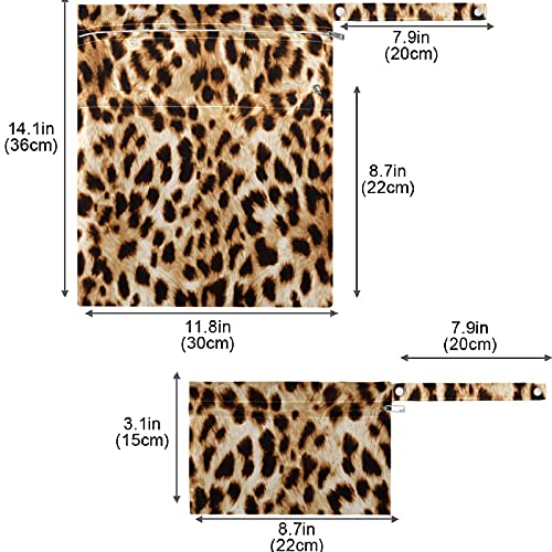 VISESUNNY LEOPARD PADRÃO DE PELHA DE 2PCS SACO molhado com bolsos com zíper Bolsa de fraldas salateadas reutilizáveis ​​para