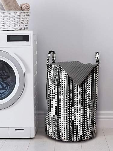 Bolsa de lavanderia preta e branca de Ambesonne, moderno minimalista futurista do Triângulo Quadrado Geométrico, cesto