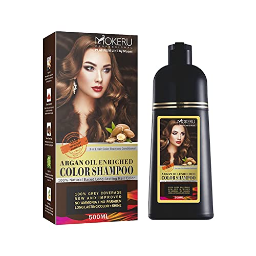 Mokeru Professional Argan Oil Hair Dye Color Shampoo 500 ml I Novo e melhorado Fórmula Amônia livre Paraben Free I Instant Fast Acting Long Signature Platinum Line by Maani