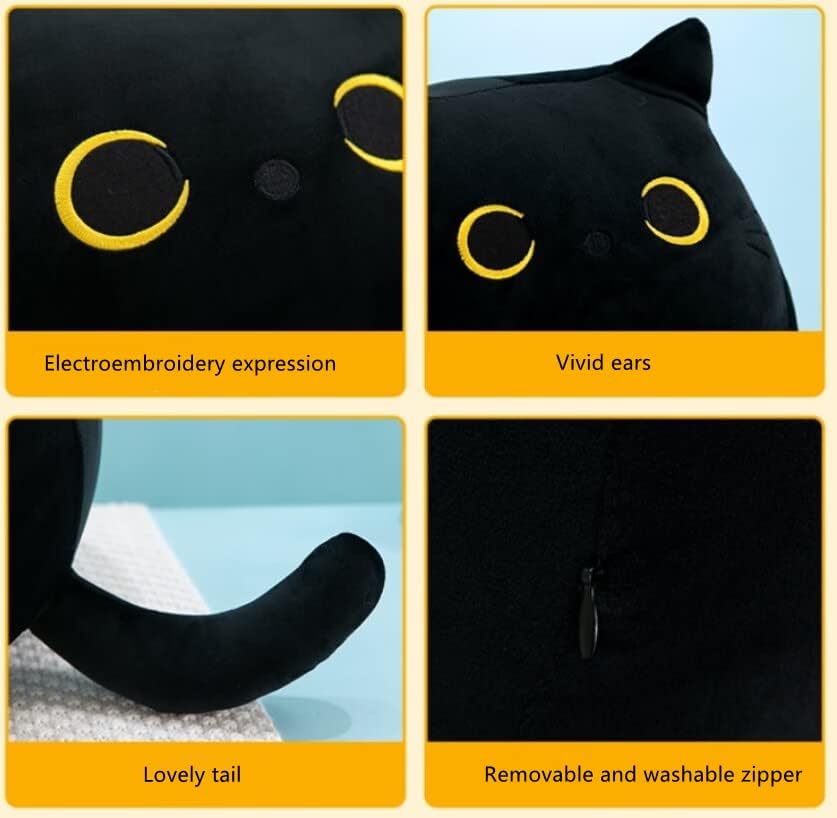 Maomoto 15,7 '' Black Cat Plelight Toy Black Cat Pillow, gato gato de gato, gatinho gordo de back lombar lombar decoração para crianças