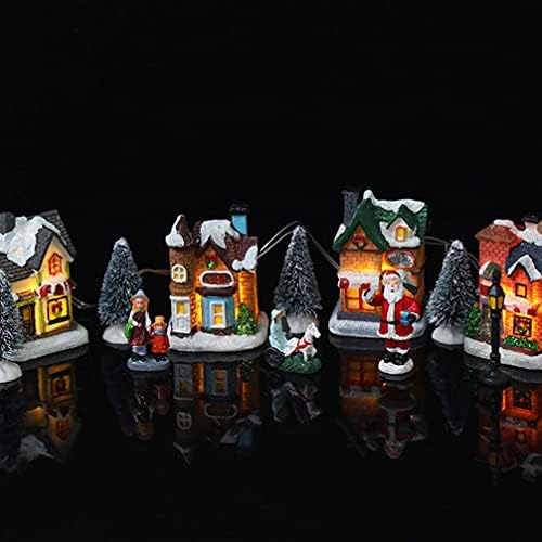 Fomiyes Casa iluminada de Natal Light Up Christmas Led Light Christmas Cena da aldeia Casa Mini Ornamentos de Natal Decoração de