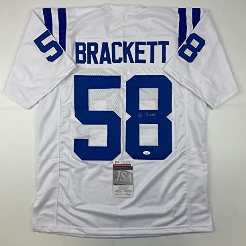 Autografado/assinado Gary Brackett Indianapolis White Football Jersey JSA COA