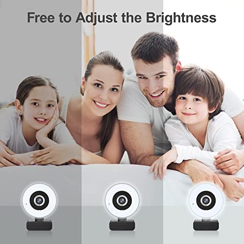 Webcam de PC ombar com microfone, webcam Full HD 1080p Streaming com luz de anel ajustável, webcam de foco automático