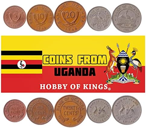 4 moedas de Uganda | Coleção de conjuntos de moedas de Uganda 1 2 5 10 xelins | Circulado 1987 | Planta de café