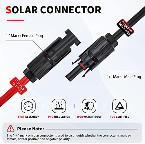 Electop 10AWG Painel solar conector Cabo, conexão solar para o cabo de painel solar anel com conector masculino e feminino para o carregador