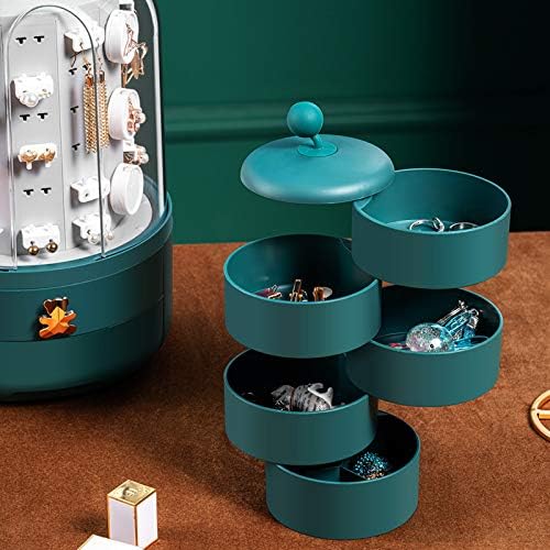 McNuss Jewelry and Brincos Stand, 360 ° Girando os brincos de luxo de luxo de 360 ​​° Caixa de armazenamento de jóias para cama