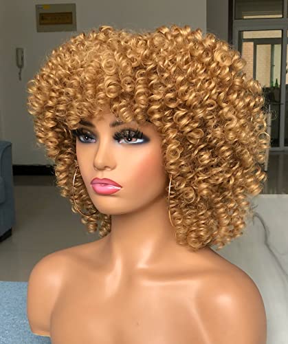 Annivia Curly Afro peruca com franja curta peruca curta para mulheres negras fibra sintética cabelos macios