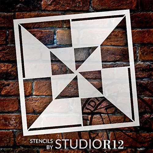 Estêncil de colcha geométrico simplista do celeiro por Studior12 | Craft DIY Decoração de casa estampada | Pintura Sinal de madeira