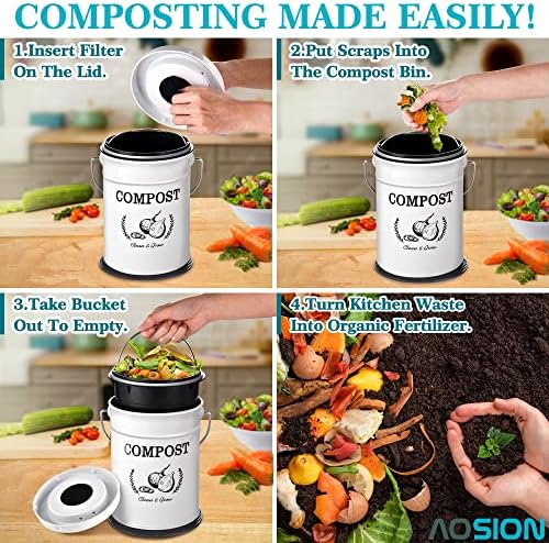Balcão de cozinha de compostagem da aosion, lixeira de compostagem de bancada com tampa, lixeira de compostagem de cozinha