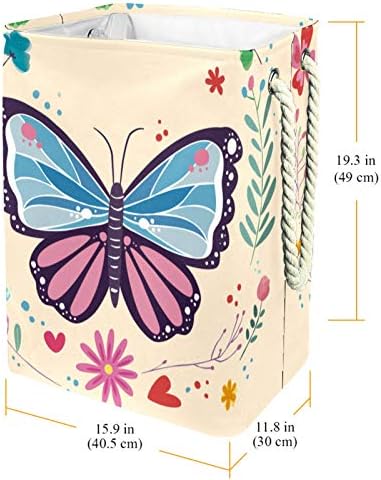 Deyya Butterfly Flower Nature Laundry Cestas cestam altas resistentes dobráveis ​​para crianças adultas meninos adolescentes meninas em quartos banheiro 19.3x11.8x15.9 em/49x30x40.5 cm