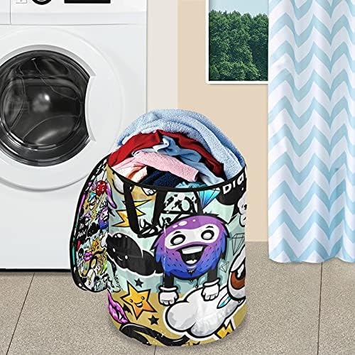 Graffiti Textura bizarra Pop -up Laundry Tester com tampa com zíper cesta de roupa dobrável com alças Organizador de roupas de cesto de armazenamento colapsável para o camping de dormitórios para faculdades