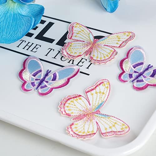 Gawu 15pcs adesivo de pano bordado com borboletas, ferro de borboleta em manchas para roupas, artes artesanato decoração diy, jeans,