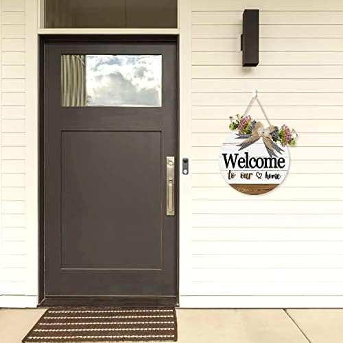 Iarttop 12x12inch bem -vindo placar de madeira para decoração da porta da frente, bem -vindo à nossa decoração de sinal de casa, com