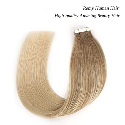 Abh AmazingBeauty Hair 20 Peças Invisíveis Balayage, fita Remy em extensões de cabelo-marrom cinzas desaparecendo em loira