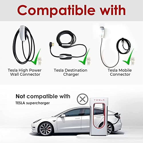 Shkalacar Tesla para J1772 Adaptador de carregamento Max 60A 250V - Compatível com conector de alta potência da Tesla, carregador de destino, conector móvel