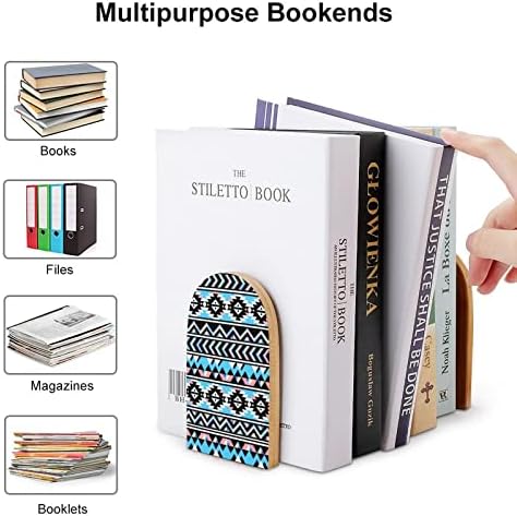 Tribal Aztec Blue e Pin Wood Books suportes de livros pesados ​​para prateleiras Livros decorativos termina