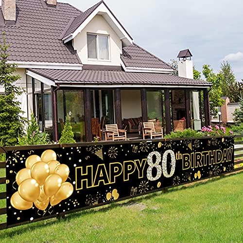 Pimvimcim Gold Banner de 80º aniversário Decorações de cenário para homens, Feliz 80 anos de festa de festa de aniversário,