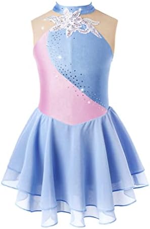 Aislor Girls Fig Roller Vestido de patinação de gelo de manga comprida Skirted Helfole Back Leotards Bodysuit Ballerina