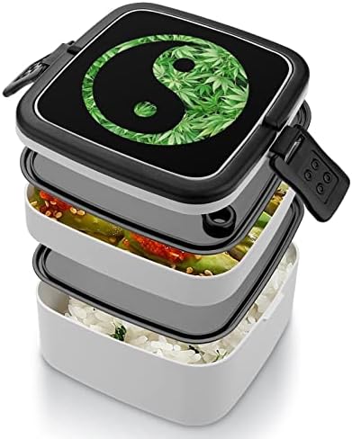 Yin Yang Weed Lanch Box portátil Bento Box de camada dupla de grande capacidade Contêiner de alimentos com colher