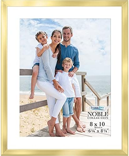 ICONA BAY 8X10 Gold Picture Frame com Mat, Modern Professional Frame, Noble Collection